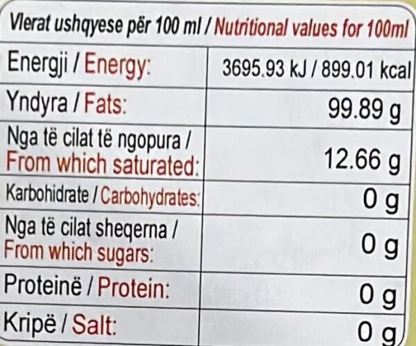 Nutrion values for 100ml extra virgin limon